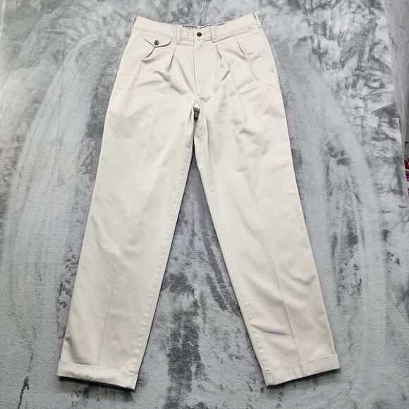 Savane Other - Vintage Savane Pants Mens Beige Khaki Pleated Cuffed Cotton Chino No Wrinkles